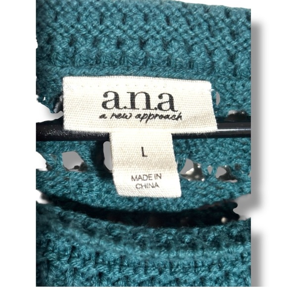 A.N.A Elegant High Neckline Dark Teal Sleeveless Crochet Knit Tank Top Sweater - Picture 14 of 15